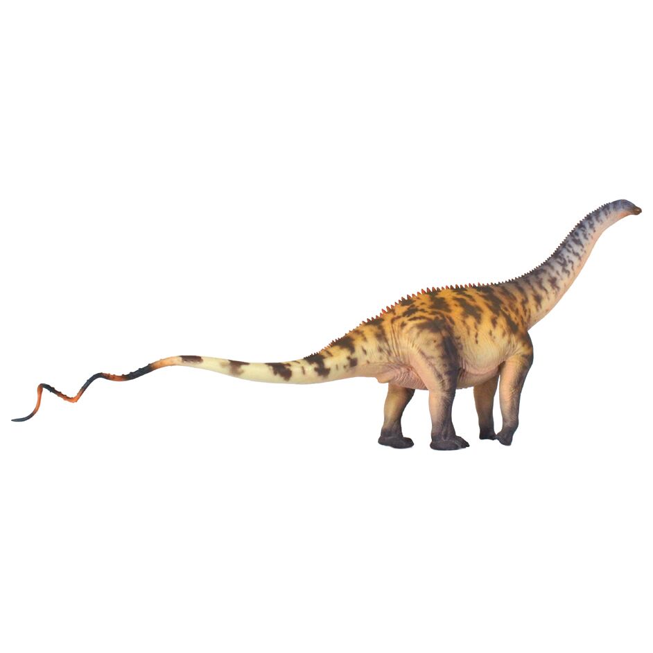 A view of the brown Haolonggood Brontosaurus dinosaur model.